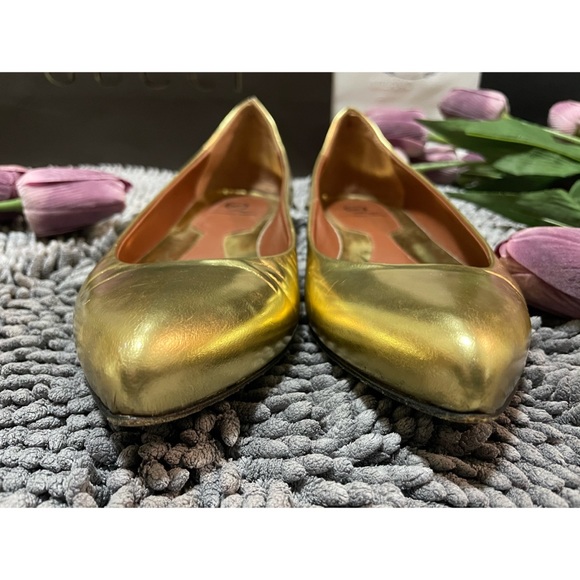 Alexander McQueen Metallic Gold Studded Flats - Picture 6 of 12